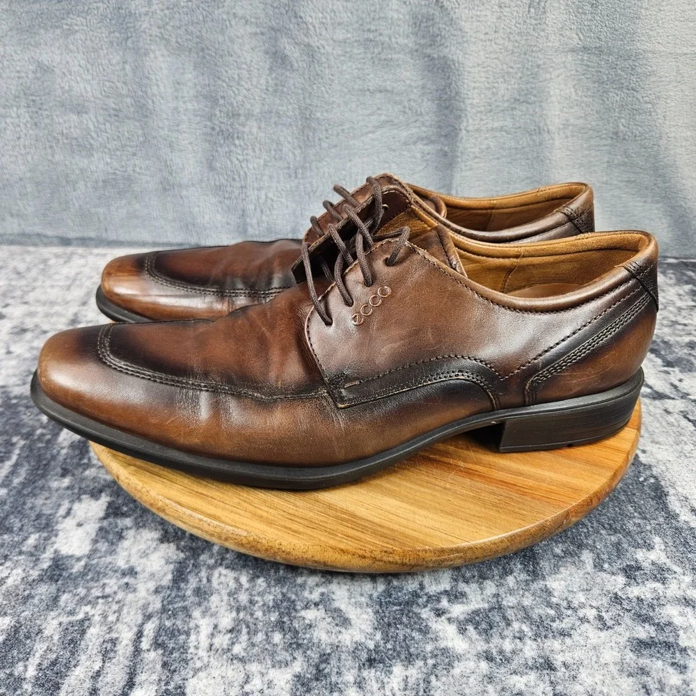 ECCO Mens Shoes 45 US 11 Brown Burnished Leather Apron Toe Derby Shock Point